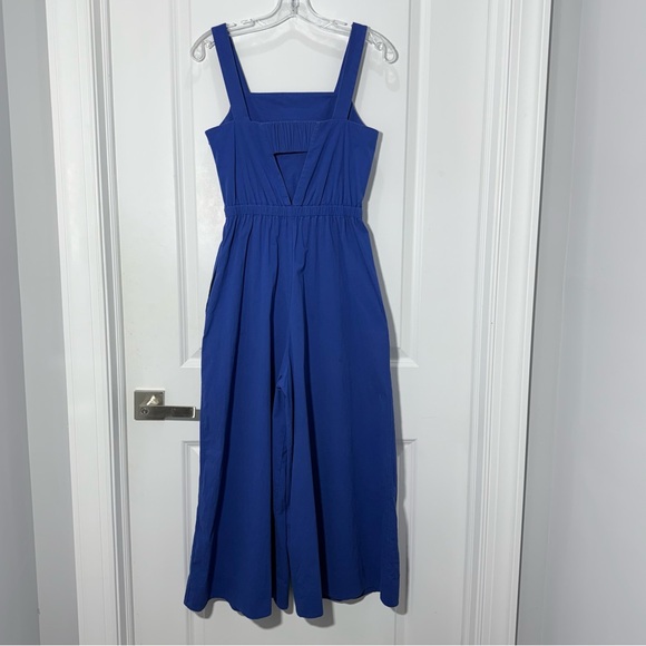 COS Wide Leg Jumpsuit in Brigh Blue Size 4 Smocked Cutout Back Sleeveless Retro - Picture 5 of 16